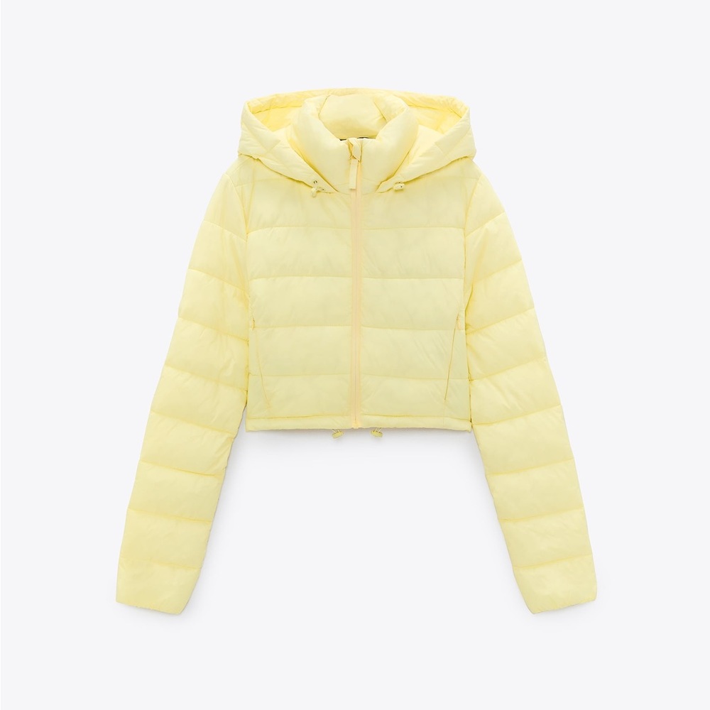 Zara butter yellow WATER REPELLENT CROPPED PUFFER JACKET
